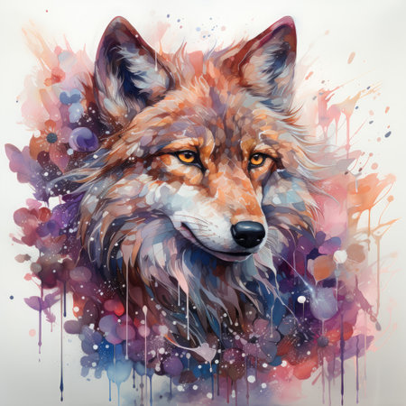 Watercolor portrait of a wild wolf. Digital painting on canvas.の素材