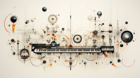 Abstract music background with keyboard and musical instruments. 3D Renderingの素材