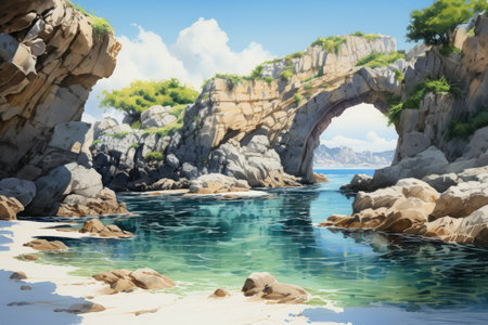 Seascape with stone arch and blue sea in the background.の素材