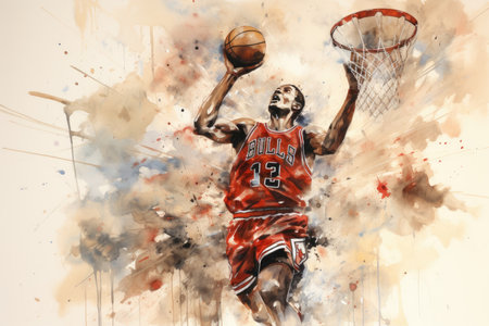 basketball player in action on isolated background, digital watercolor illustration paintingの素材