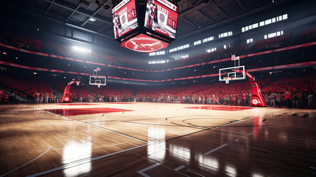 Basketball arena with red carpet and fans. 3D Renderingの素材