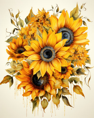 Bouquet of sunflowers on a beige background.の素材