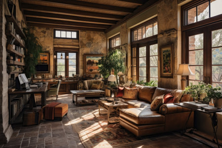Interior of a modern living room in a country house with vintage furnitureの素材