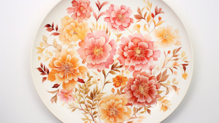 Plate with floral pattern on the white background. Vintage style.の素材