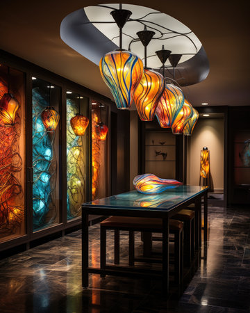 3d rendering interior design of modern luxury restaurant with beautiful lighting.の素材