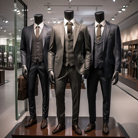 Men's suits in the shop window. 3D rendering. Toned.の素材