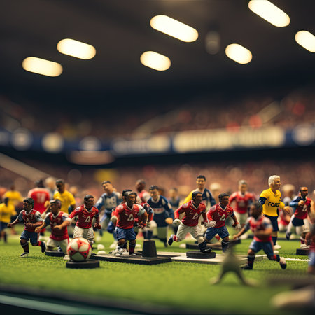 Soccer players in action on the field of the stadium. Selective focus.の素材