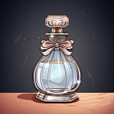 Perfume bottle with bow on a dark background. Vector illustrationの素材