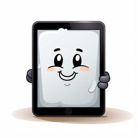 Tablet computer with funny face on white background. Vector illustration.の素材