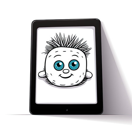 Funny baby face on tablet pc, vector illustration eps 10の素材