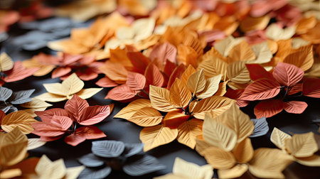 Autumn leaves background. Colorful autumn leaves on black background.の素材