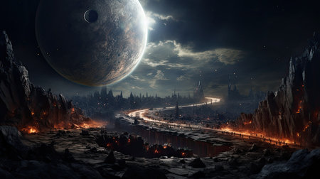 Fantasy alien planet. 3d illustration. Elements of this image furnished by NASAの素材