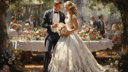 Bride and groom on their wedding day. Bride and groom on their wedding day.の素材