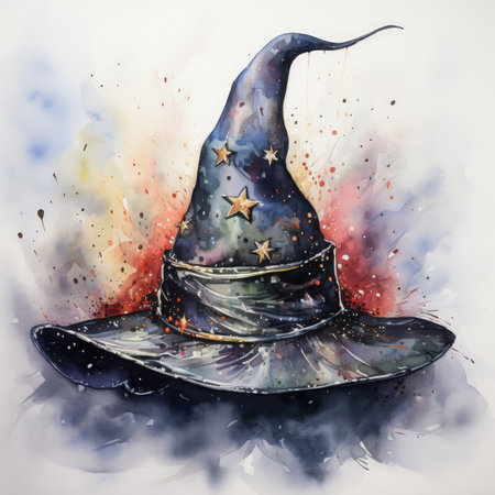 Witch's hat on a white background. Watercolor illustration.の素材