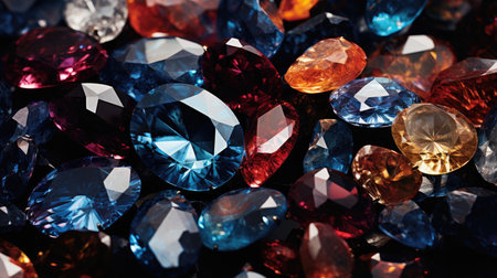 colorful diamonds on black background, close up shot, macro photoの素材