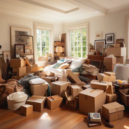 Moving boxes in a new home. The concept of moving to a new house.の素材