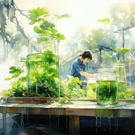 Scientist Researching Botany Plantation Nature Concept. Scientist Working in Laboratoryの素材