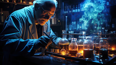 Scientist working in a laboratory. Science, chemistry and medicine concept.の素材