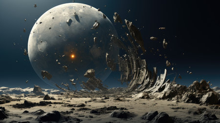 Fantasy alien planet. Mountain. 3D illustration. Moon.の素材