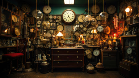 Vintage antique room with clock and other items. Retro style.の素材