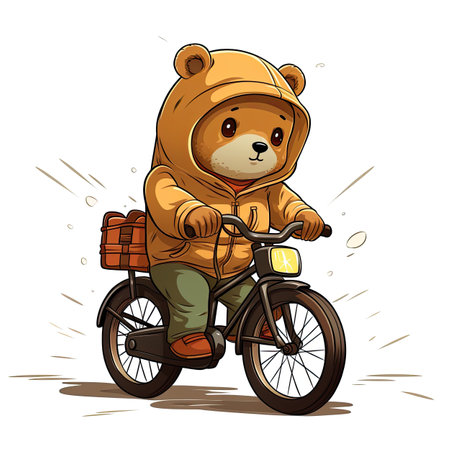 Vector illustration of a cute bear riding a bicycle. Cartoon style.の素材