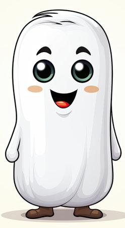 Illustration of a White Ghost Mascot Character on a White Backgroundの素材