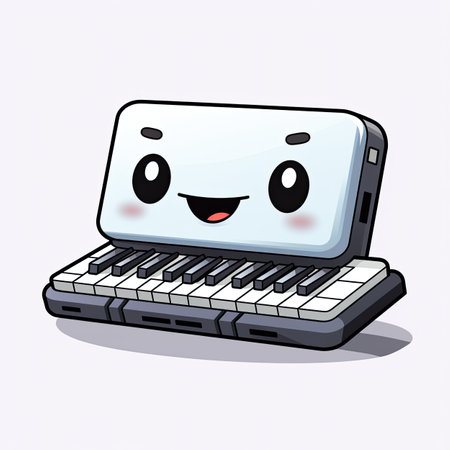 Kawaii computer keyboard with smiley face. Vector illustration.の素材