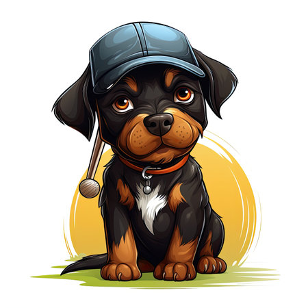 Rottweiler dog with baseball cap. Vector illustration of a cartoon dog.の素材