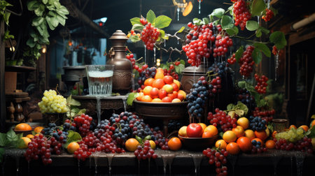 Fruits on a table in a restaurant.の素材