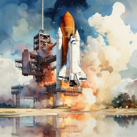 watercolor Shuttle in the sky.の素材