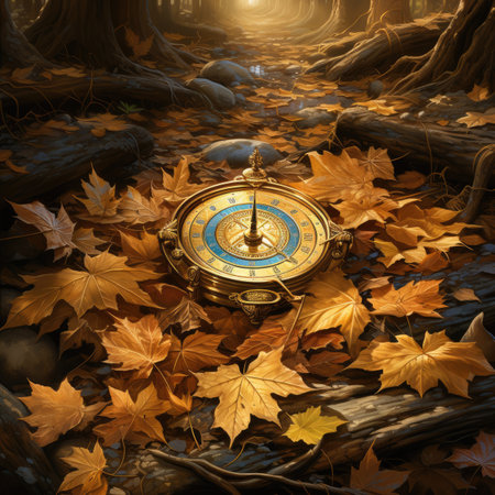 Vintage compass in the autumn forest.の素材