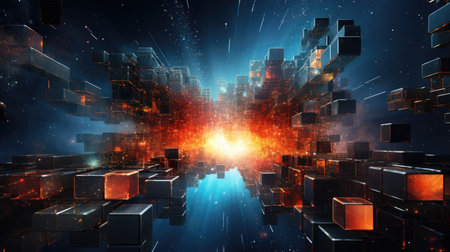 Futuristic technology background with glowing cubes.の素材