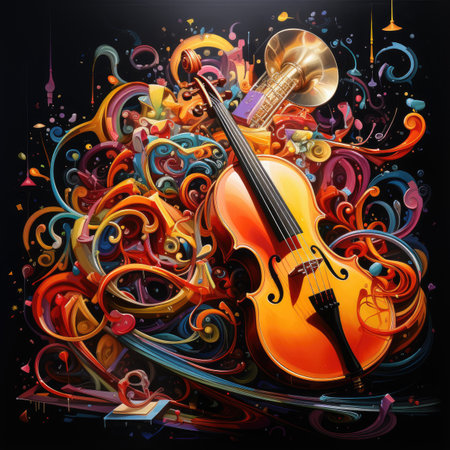 abstract music background with violin and saxophone,の素材