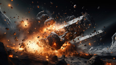 Spaceship in fire and smoke.の素材