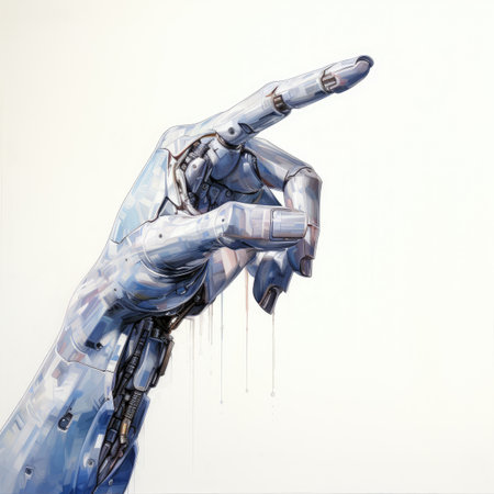 Robot hand with icicles on white background.の素材