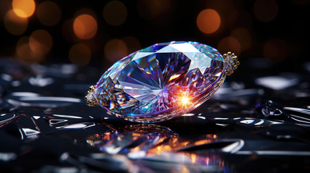Diamond on black background with bokeh effect.の素材