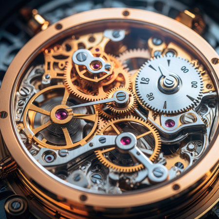 Closeup of the mechanism of a mechanical watch. Macro shot.の素材