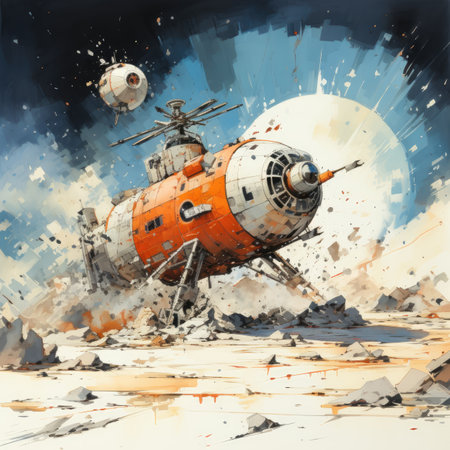 Space ship on the background of the moon and stars.の素材