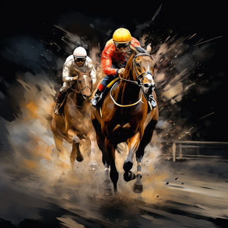 Horse racing, jockeys on the race.の素材