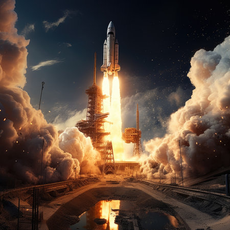 Space rocket takes off into the sky.の素材