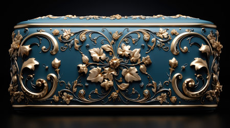 a blue metal decorative box with gold ornamentsの素材