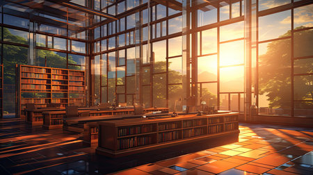 Interior of modern office with glass walls and wooden floor.の素材