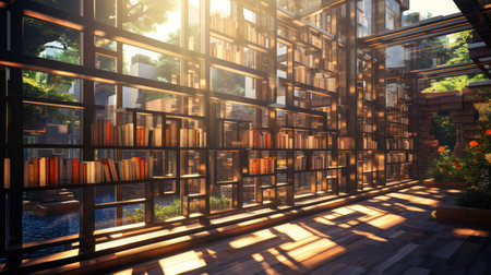 Bookshelf in the library.の素材