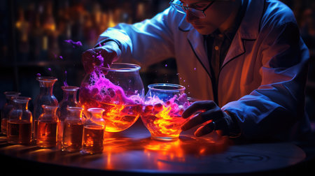 scientist working in laboratory and mixing chemicals in test-tubesの素材