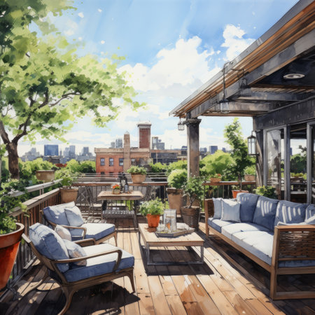 Luxury terrace with a view of the cityの素材