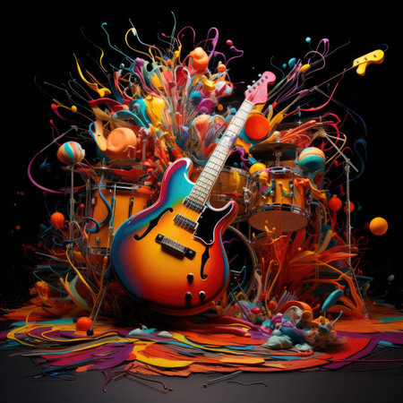 abstract music background with electric guitar and notes,の素材