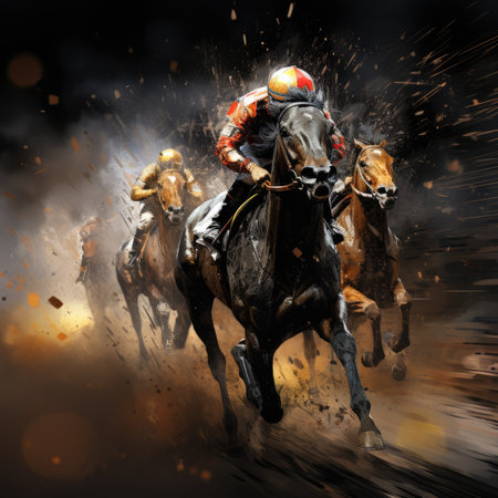 Horse race. Horseman and jockeys on a black backgroundの素材