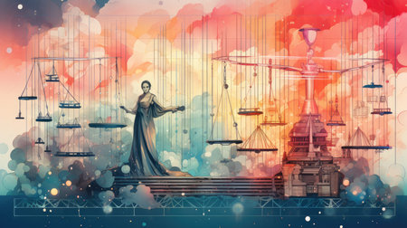 Statue of Lady Justice and scales of justice.の素材