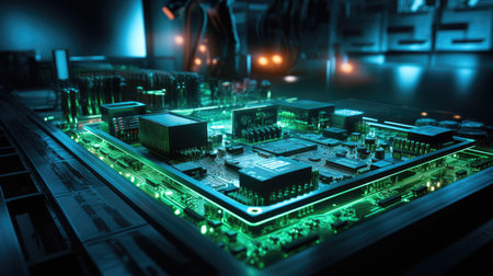 Circuit board with microchips and other electronic components.の素材