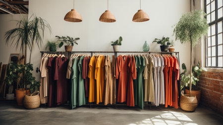Clothes hanging on a hanger in a modern loft style.の素材